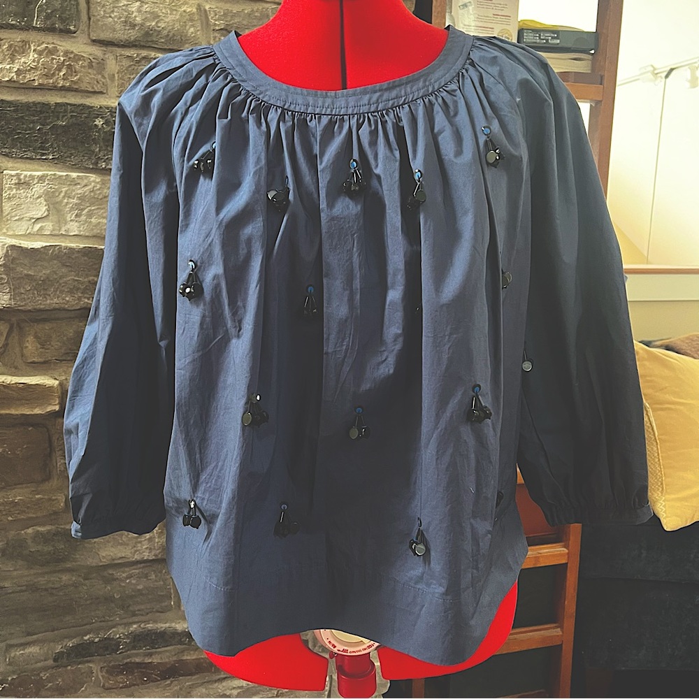 J Crew navy beaded cotton top